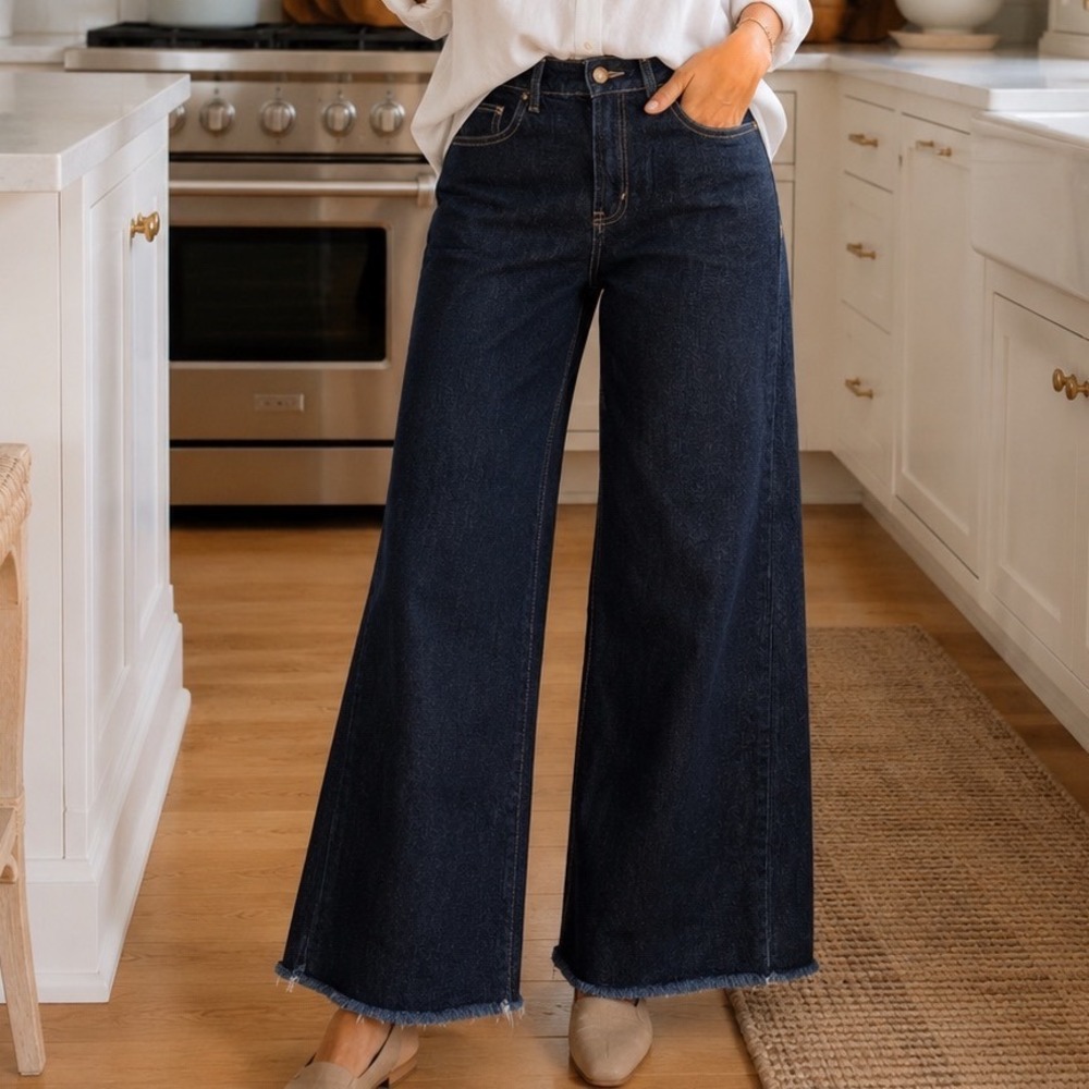 Habitual Denver Wide Leg Jeans Dark Indigo Raw Hem High Rise Size 2/26 X4